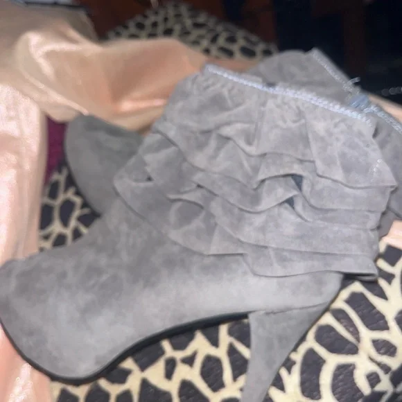 Taupe Colored Suede-like High Heel Booties - Picture 11 of 14